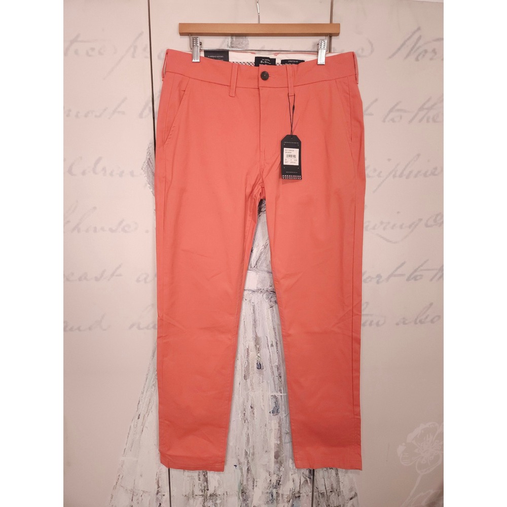 NWT Ben Sherman Chinos‎ 33x32 Salmon Pink Slim Fit Stretch Cotton Trousers Pants